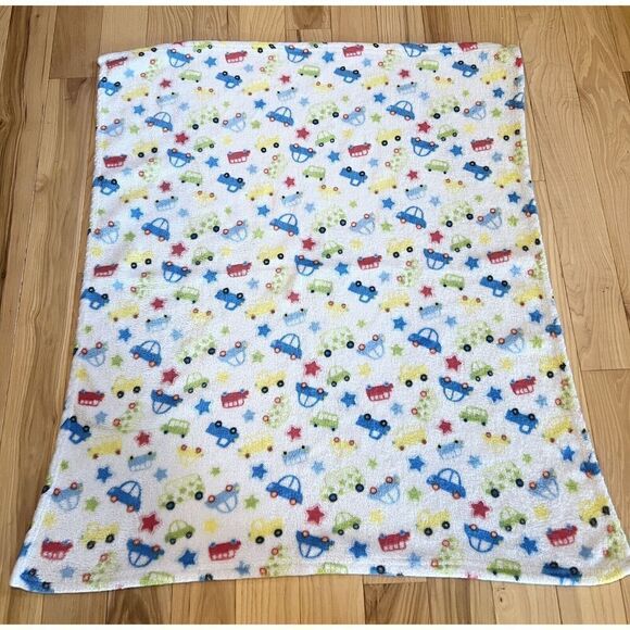 Gentle Steps White Red Blue Green Cars Stars Baby Blanket - Picture 1 of 4